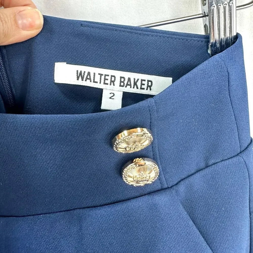 Walter Baker Molly High Waist Twill Shorts Navy Gold Button Size 2